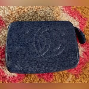 Chanel blue CC caviar cosmetic pouch